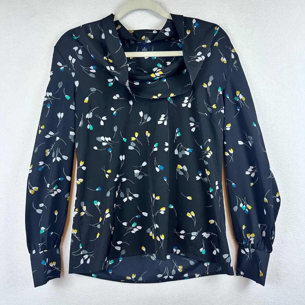 Banana Republic Cowl Neck Blouse Womens Size M Dark Floral Office Career